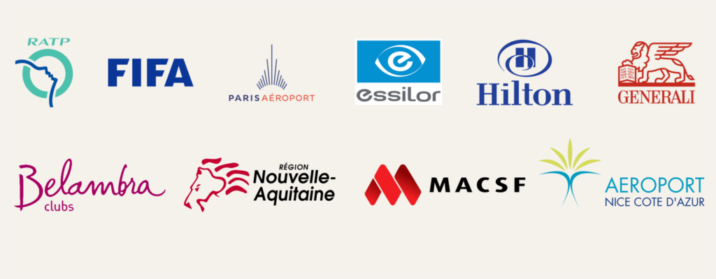 RATP, FIFA, Aéroport de Paris, Essilor, Hilton, Generali, Belambra clubs, Région Nouvelle-Aquitaine, MACSF, Aéroport Nice Côte d'azur